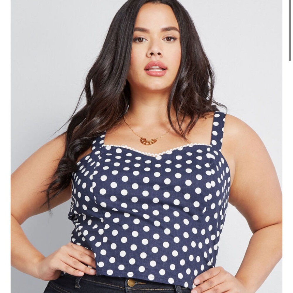 Navy polka dot crop top